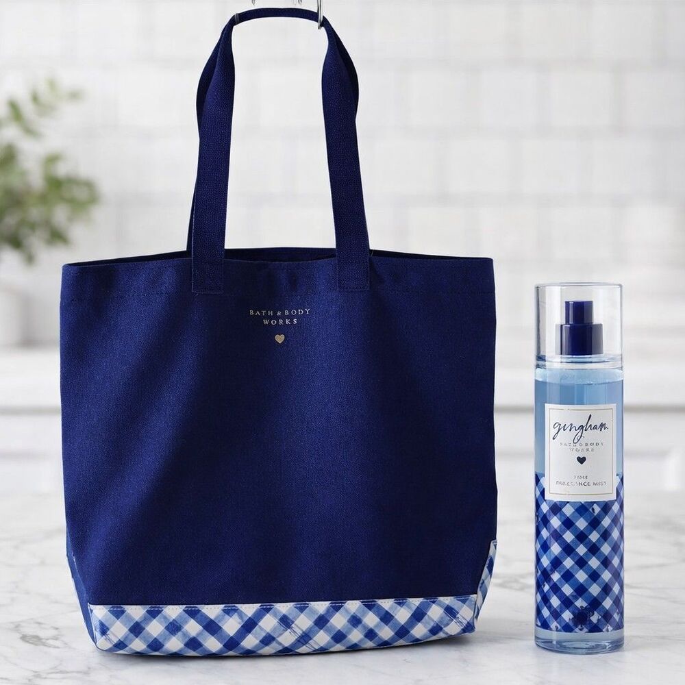 NWT Bath and Body Works Gingham Tote/ Fine Fragrance Body Mist Spray Set